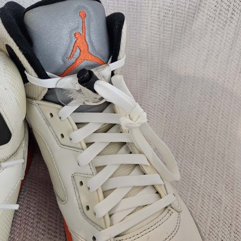 Jordan 5 Men's White and Orange Sneakers Size 14 - Picture 4 of 16